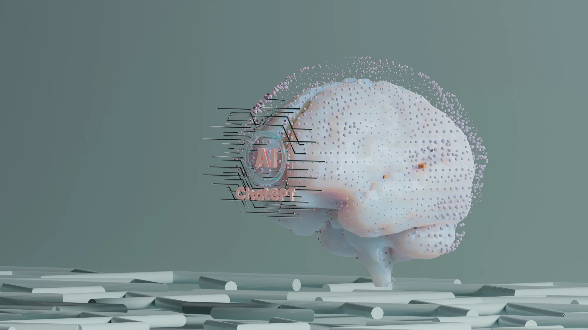 Cerveau numérique en 3D connecté à des circuits, illustration de la mémoire partagée des agents IA